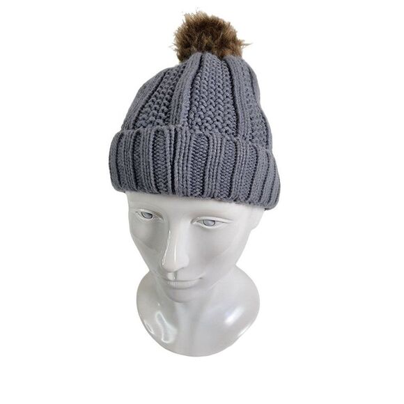 Pom Style Winter Hat, Grey,  Adult One Size - Picture 1 of 6